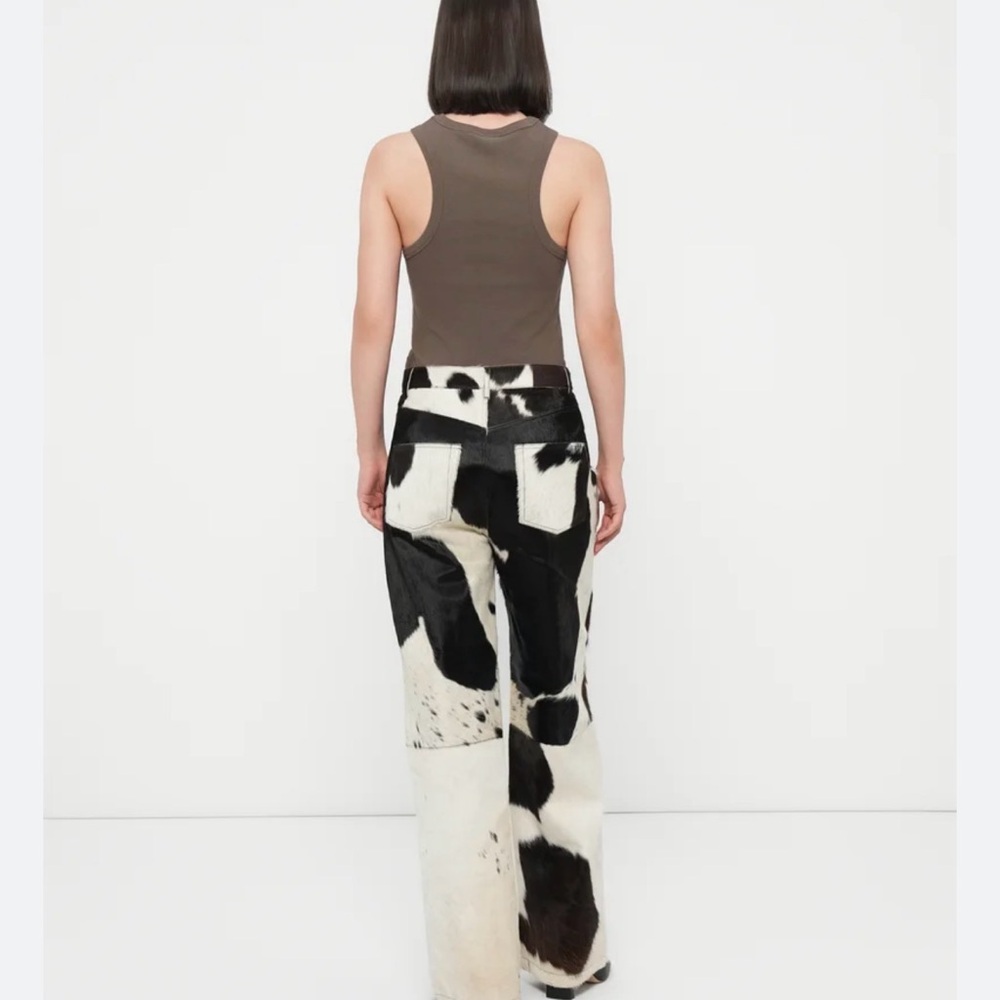2nd day Cow print leather Straight Leg Patchwork Pants - Black & White - Picture 2 of 7